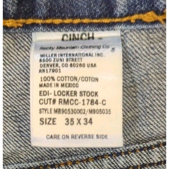 Cinch Jeans Men's 35x34 Blue Straight Green Label Western Cowboy Rodeo Denim - Picture 9 of 11